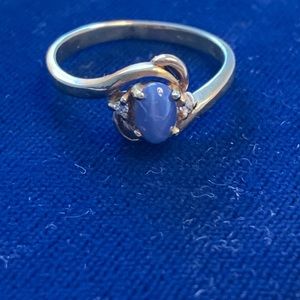 Star sapphire with diamonds in 10k band